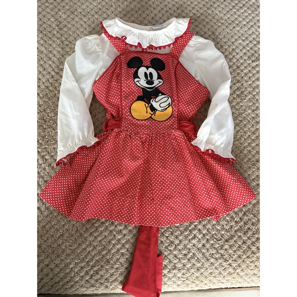 Vintage Minnies Corner Youngland Disney Mickey Red White Pinafore Dress Size 4T